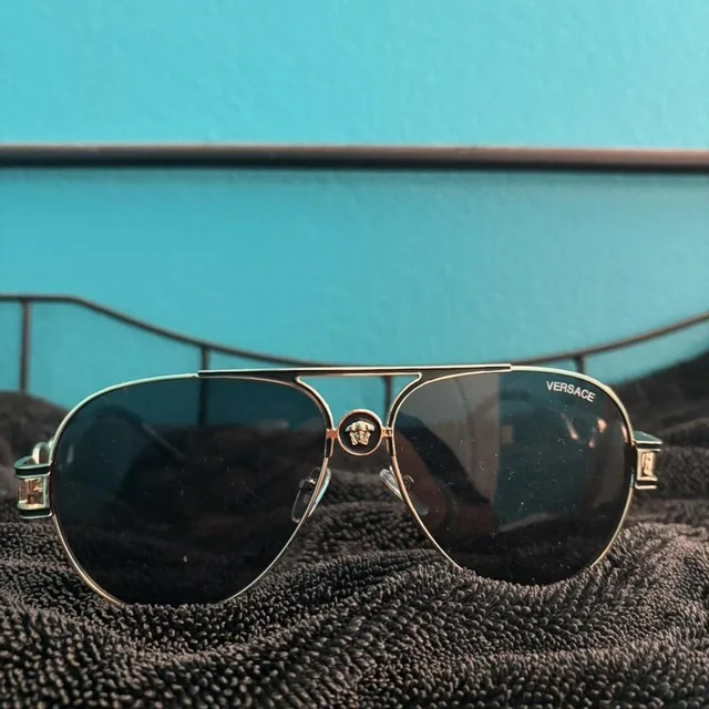 Versace Men's Sunglasses - Silver/Gold in silver|gray|gold from Depop, photo 1 of 1