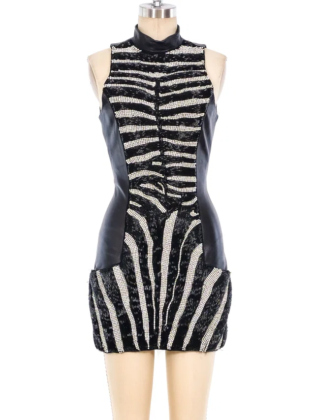 Balmain Embellished Leather Mini Dress in Leather from Arcade Vintage