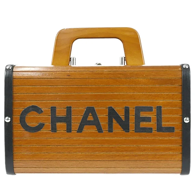 Chanel 1994-1996 Vanity Wooden Handbag Box Brown in Brown Leather from AMORE Vintage Tokyo