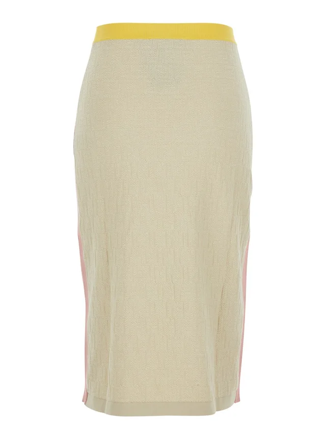 FENDI Beige Midi Skirt with FF Motif in Cotton for Women in Beige 100% Cotton, photo 4 of 6 from Gaudenzi Boutique