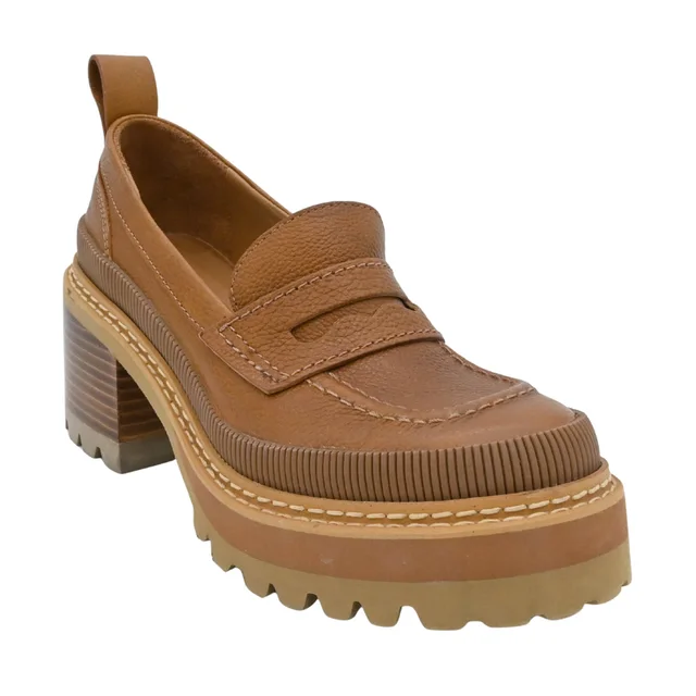 Chloé Brown Leather Platform Lug Sole Penny Loafers in Brown Leather from Clotheshorse Anonymous