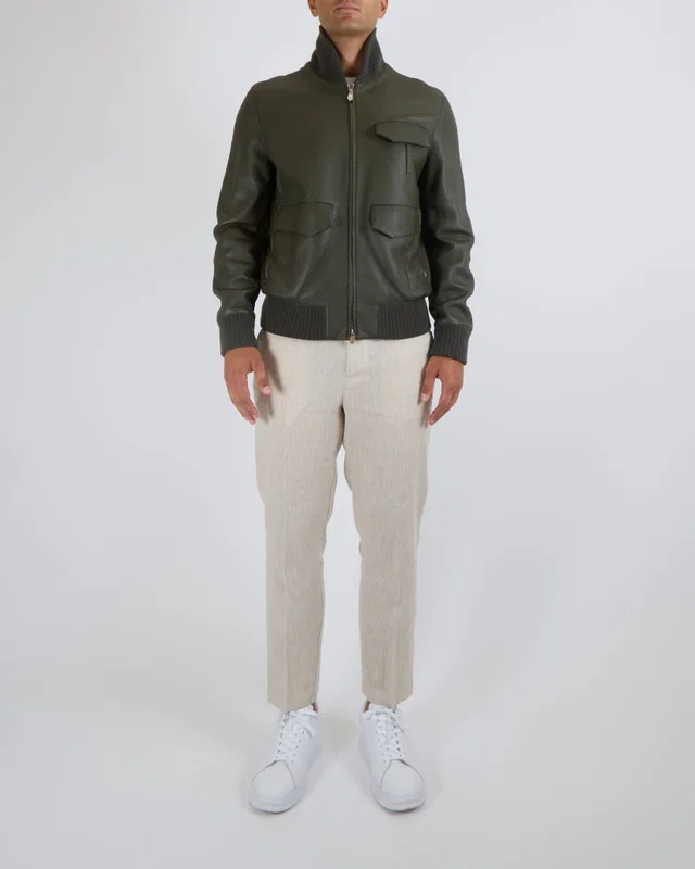 Hermès Menswear Khaki Green Leather Jacket Size FR 52 (UK 42) in Green Leather from Sellier