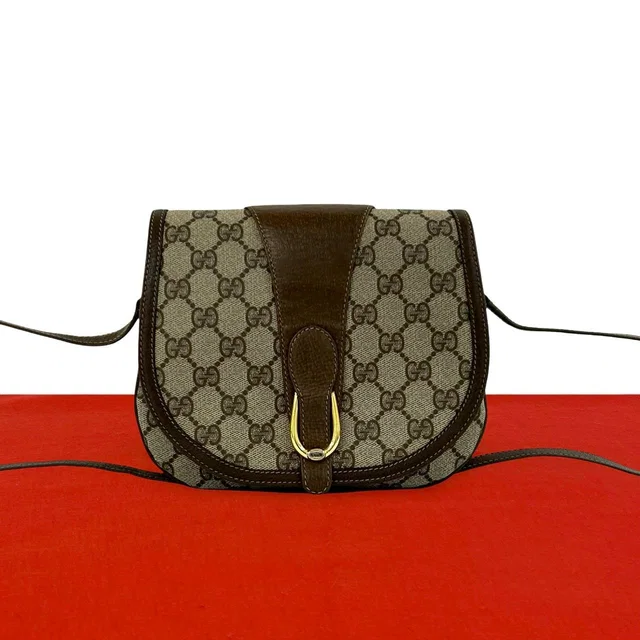 Gucci Vintage GG Logo Leather Shoulder Bag Pochette Crossbody Brown in Brown Leather from The Reluxe