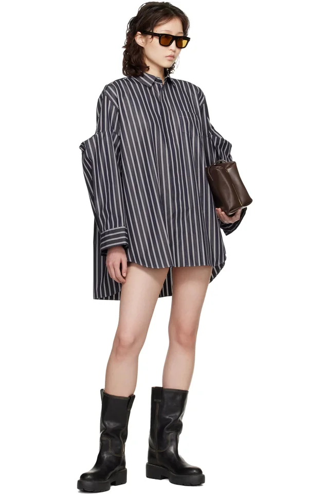 sacai Navy Poplin Shirt Minidress, photo 4 of 4 from SSENSE