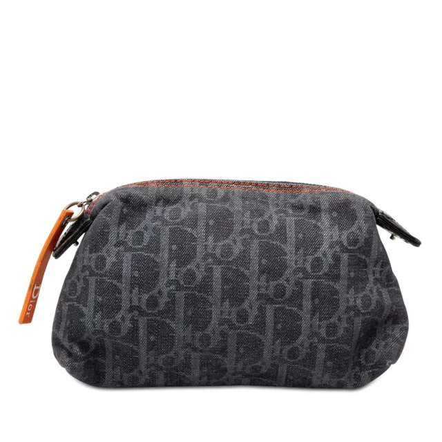 Blue Dior Diorissimo Trotter Denim Flight Cosmetic Pouch in Blue Denim from Designer Revival