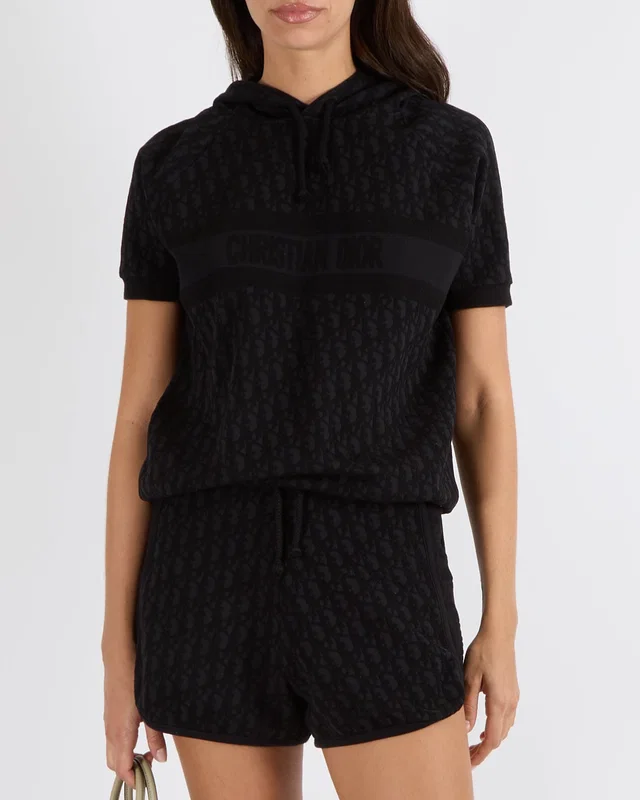 Dior Black Oblique Monogram Logo Printed Short-Sleeved Hoodie and Shorts Set Size XS/S (UK 6/8) in Black from Sellier