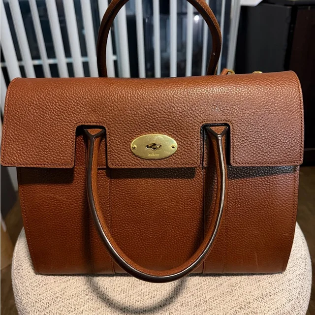 Mulberry Brown Pebbled Leather Top-Handle Satchel in gold|brown|red Leather from Poshmark
