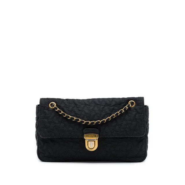Black Prada Impuntu Tessuto Chain Flap Shoulder Bag in Black Woven leather from Designer Revival
