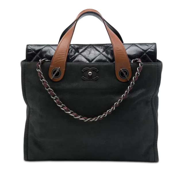 Black Chanel Iridescent Calfskin In The Mix Portobello Soft Tote Satchel in Black Calfskin from Designer Revival