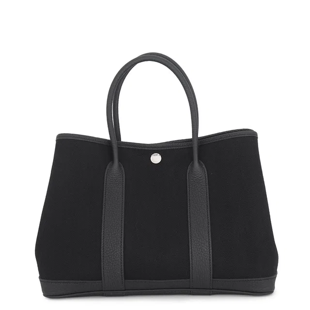 Hermès Garden Party Black Toile Chevrons Negonda Leather Size TPM in Black Leather from GALLERY RARE