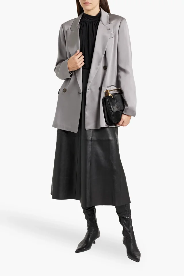 Brunello Cucinelli Double-Breasted Silk-Satin Blazer in Grey, photo 2 of 4 from THE OUTNET