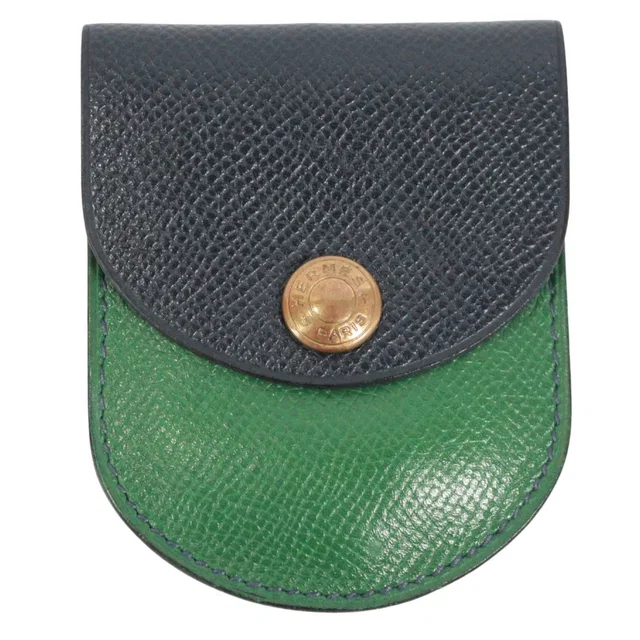 Hermès Sellier Coin Purse Courchevel Leather Green Navy Wallet Gold in Navy Leather from The Reluxe