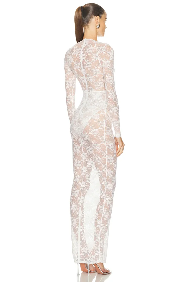 Alex Perry Long Sleeve V-Halter Column Dress in White, photo 2 of 2 from FWRD