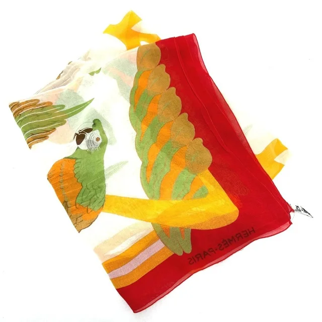 Hermès Parrot Print Pareo Large Stole Rash Guard Scarf Muffler Chiffon Off-Wh in white from Poshmark