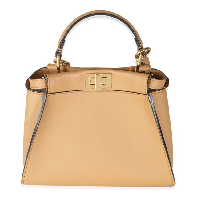 Fendi Miele Scuro Nappa Petite Peekaboo I See U Satchel Beige; Brown Leather Handbag in Brown Nappa leather from HEWI
