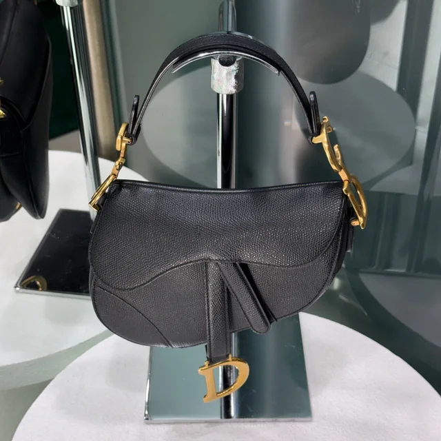 Dior Mini Saddle Bag Black Grained Calfskin in Black Caviar leather from Revivre Luxury Consignment