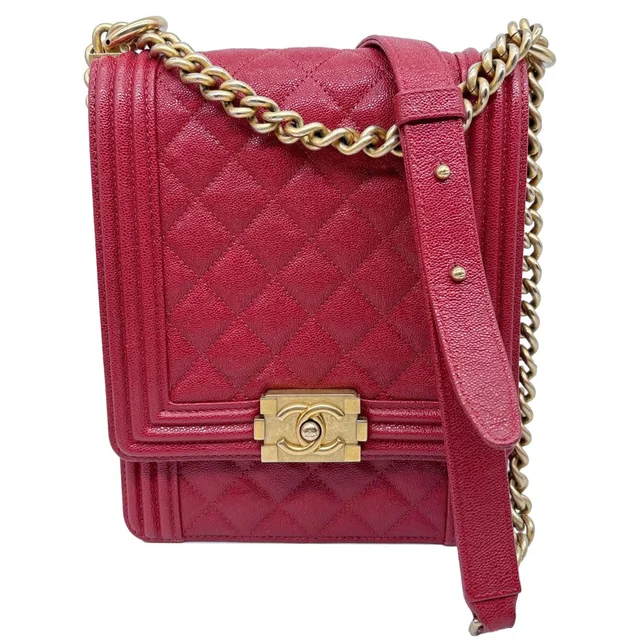 Chanel Boy Flap North South Quilted Caviar Leather Crossbody Bag Red in Red Caviar leather from Dallas Designer Handbags