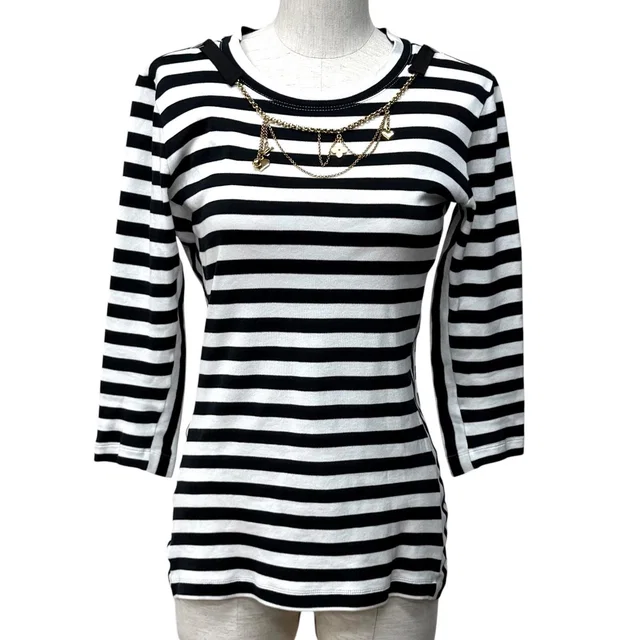 Louis Vuitton 100% Cotton Border Chain Decor Crew Neck 3/4 Sleeve Top White in White from The Reluxe