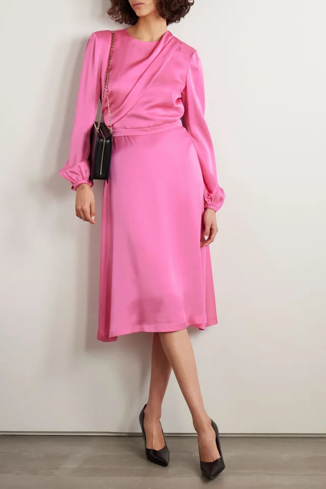 Stella McCartney Draped Duchesse-Satin Midi Dress in Bubblegum, photo 2 of 4 from THE OUTNET