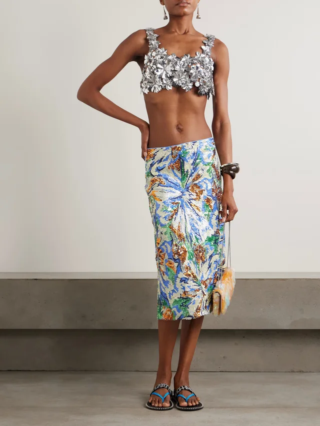 RABANNE Cropped embellished chainmail top in Metallic, photo 2 of 2 from NET-A-PORTER (Canada)
