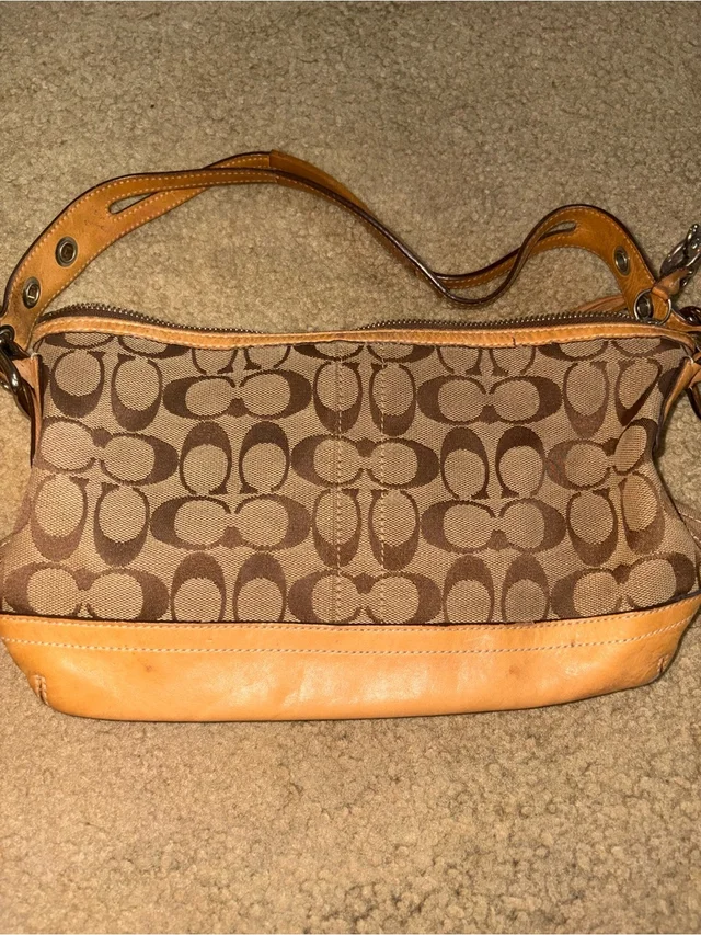 Y2k Coach Signature Tan Shoulder Bag, Fabric Leather & Tassel Used As Is in brown|red|neutral Leather from Poshmark, photo 2 of 3