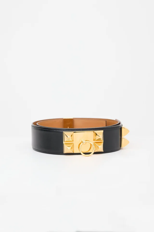 Hermès 2007 Noir Box Collier De Chien 50 Belt in Black Box leather from VSP Consignment