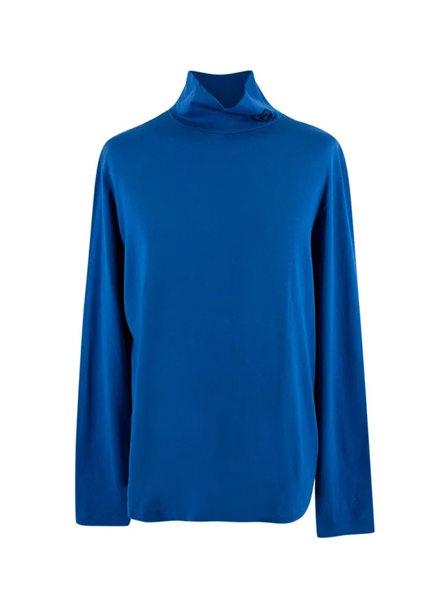 Versace Royal Blue Cotton Turtle neck Top in Blue from HEWI