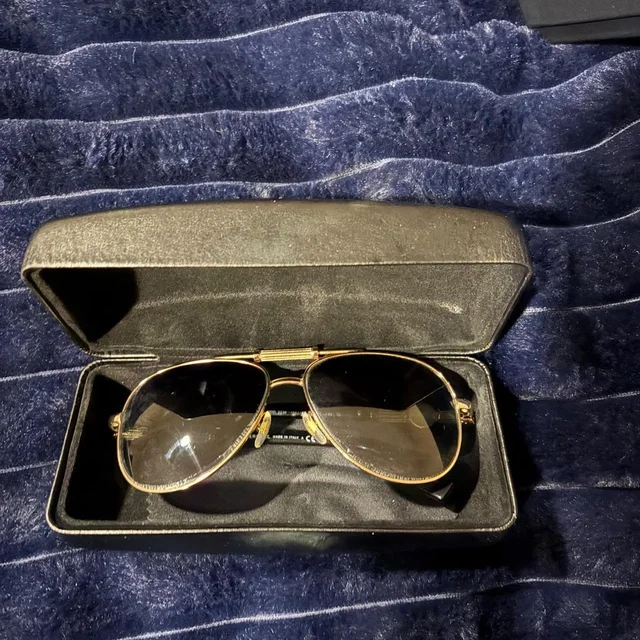 Versace Men's Aviator Sunglasses - Black/Gold in black|gold from Depop, photo 1 of 1