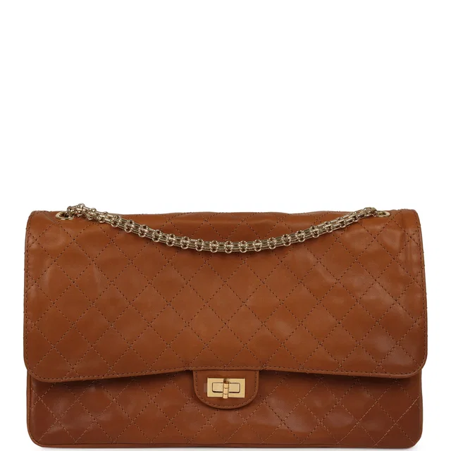 Chanel Maxi "Crush" Reissue 225 2.55 Double Flap Bag Camel Patinated Calfskin Gold Hardware in Brown Calfskin from Madison Avenue Couture
