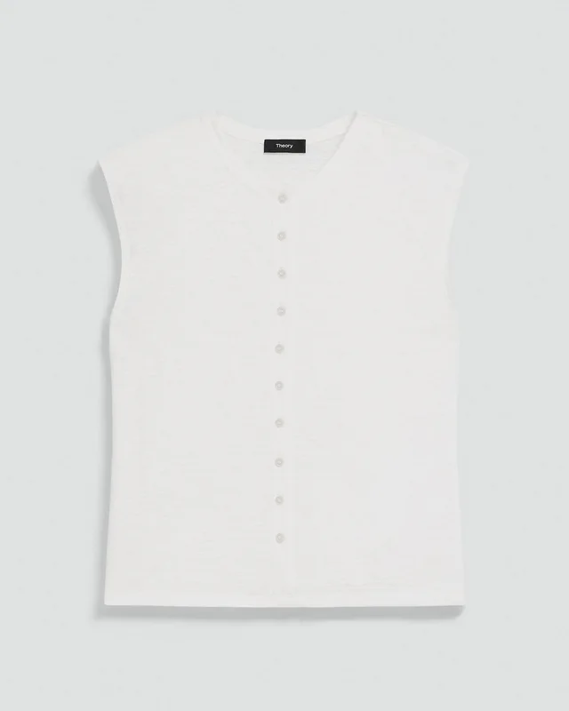 Theory Crewneck Button-Up Top in Organic Slub Cotton, photo 2 of 6 from Theory