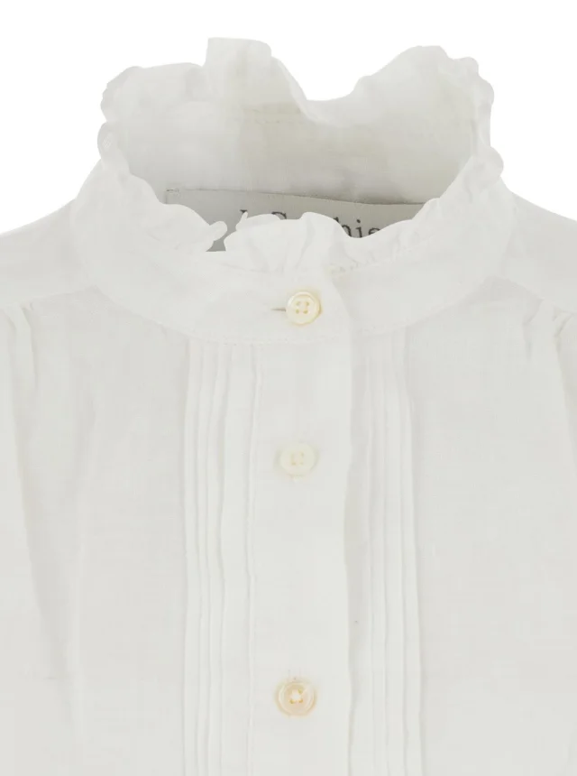 JC SOPHIE Lagos White V-Neck Blouse with Long Sleeves in Viscose for Women in White, photo 5 of 6 from Gaudenzi Boutique