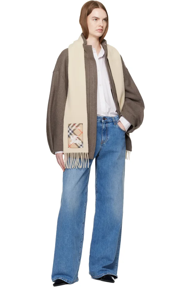 Burberry Beige Check Label Cashmere Scarf, photo 2 of 2 from SSENSE