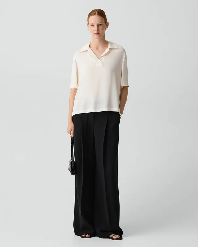 Theory Oversized Polo Shirt in Silk Georgette in IVORY, photo 12 of 12 from Theory
