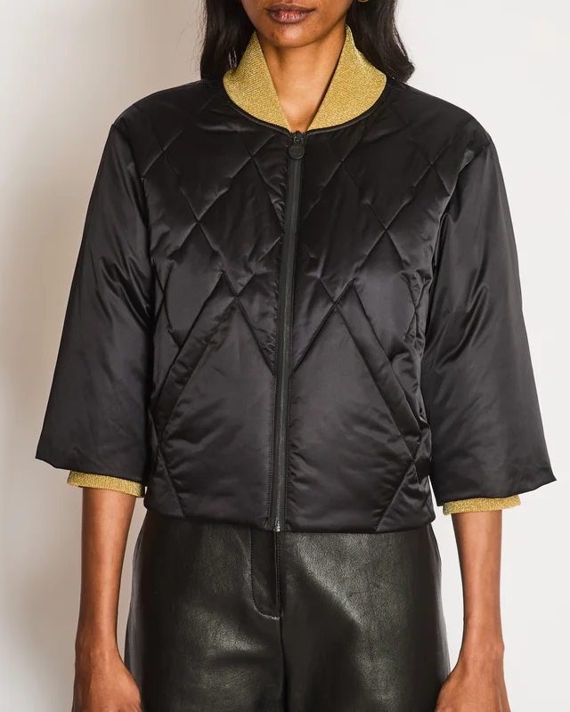 Chanel 17A Black Quilted Cropped Puffer Jacket with Gold Cuffs and Black CC Logo Zipper Size FR 36… in Black from Sellier, photo 2 of 2