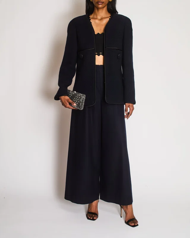 Chanel 15/A Paris - Salzburg Navy Collarless Jacket Size FR 42 (UK 14) in Navy Nylon from Sellier