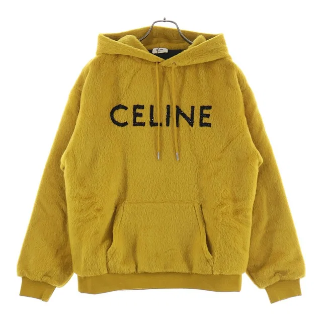 Celine Fuzzy Wool Loose Hoodie Wool Pullover Lining Quilted Yellow in Yellow Wool from The Reluxe