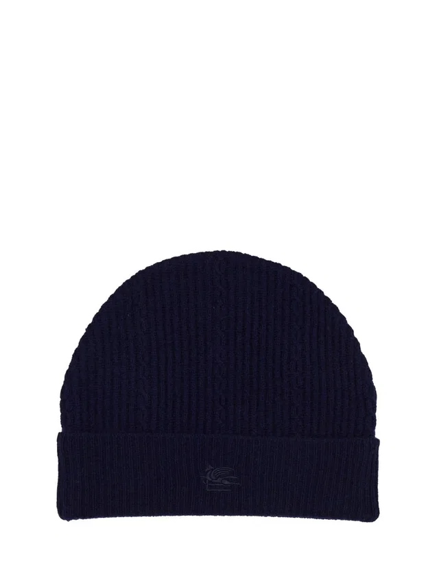 Etro Waqa0016_av393b0310 Logo-Knit Wool Blend Beanie — Blue Beanies in Blue Wool from HEWI