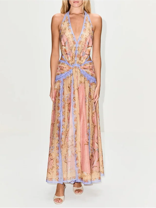 Zimmermann Peach And Lavender Halter Tie-Waist Maxi Dress in purple|pink from Poshmark