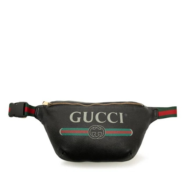 Black Gucci Calfskin Logo Web Belt Bag in Black Calfskin from Designer Revival
