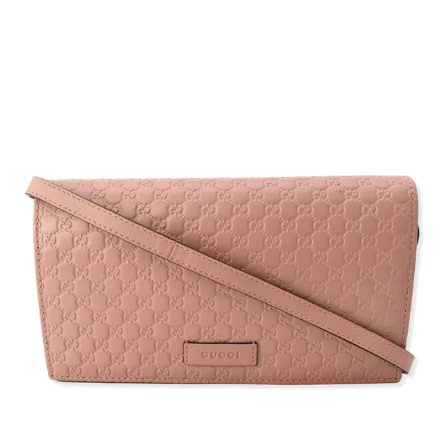 Gucci Micro GG Guccissima Leather Crossbody Wallet Pink 466507 in Pink Leather from Dallas Designer Handbags