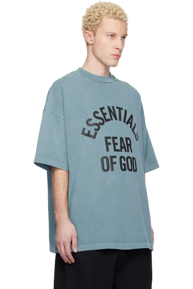 Fear of God ESSENTIALS Blue Campus 90s Short Sleeve T-shirt, photo 2 of 4 from SSENSE