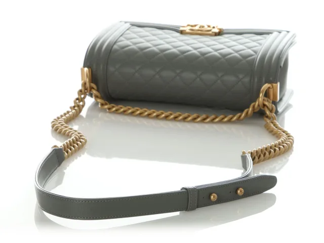 Chanel Old Medium Gray Quilted Lambskin Boy Bag in Grey Lambskin from Ann's Fabulous Finds, photo 7 of 9
