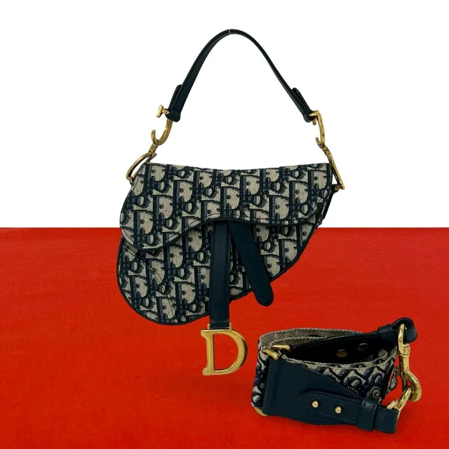 Dior Saddle Trotter Pattern Canvas Leather Shoulder Bag in Canvas from The Reluxe