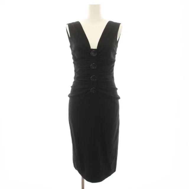 Dolce & Gabbana Dress Knee Length Tight Wool Sleeveless Gathered 40 Black HN in Black Wool from The Reluxe