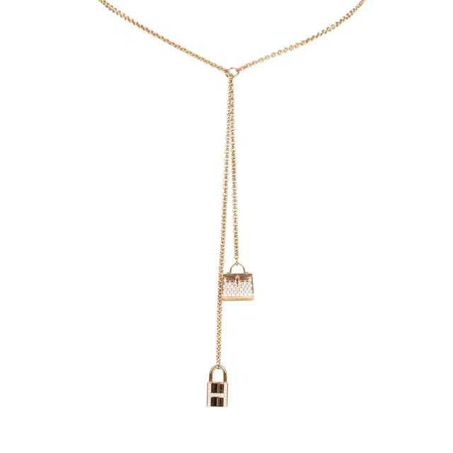 Hermès Amulettes Kelly Long Necklace Diamonds 18K Rose Gold in Pink from Madison Avenue Couture