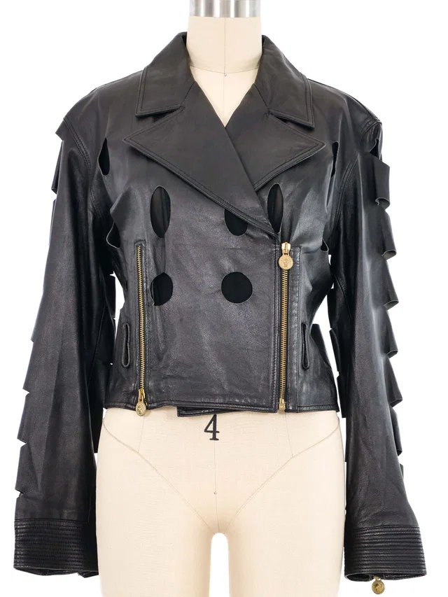 1990s Versus Versace Cutout Leather Motorcycle Jacket in Leather from Arcade Vintage