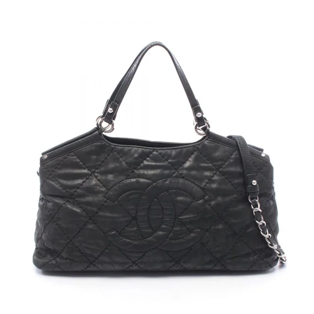 Chanel Shoulder Bag CC Logo Quilted 2-Way Black Leather in Black Leather from The Reluxe