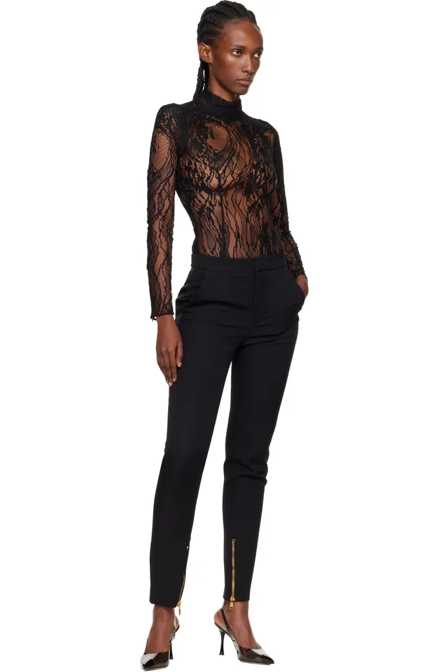 BALMAIN Black Long-Sleeved Lace Bodysuit, photo 5 of 5 from SSENSE
