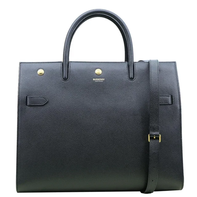 Burberry Title Pebbled Leather Tote Bag Black in Black Leather from Dallas Designer Handbags
