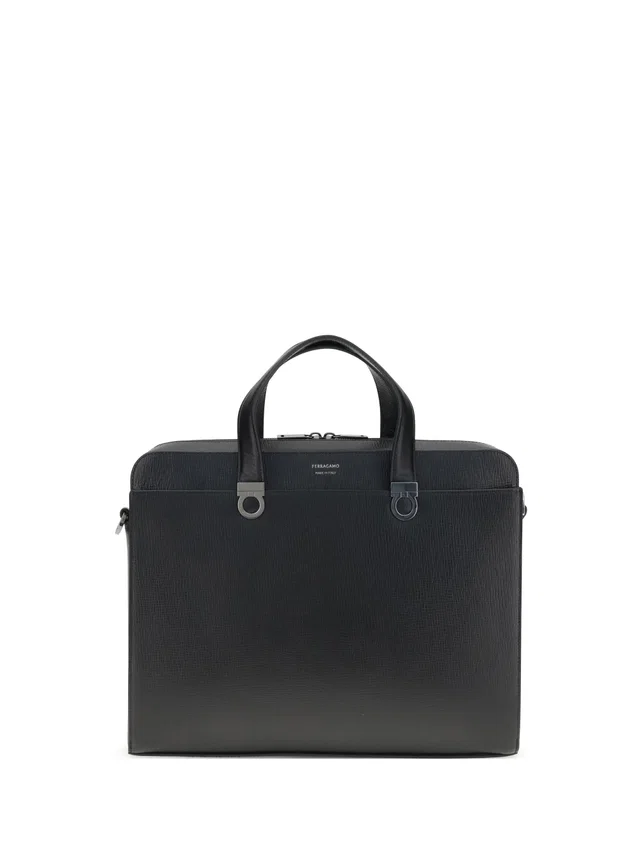 Ferragamo Gancini Briefcase — Black Calf Leather Bos Taurus Bag in Black Calfskin from HEWI